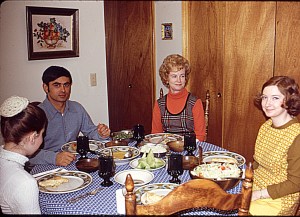 Newlyweds at our kitchen table: My sister, my husband, my mother, and me. My father took the picture.
